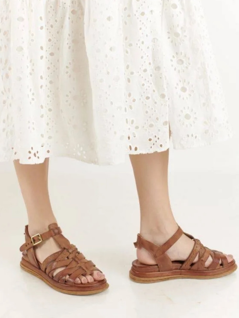 A.S.98 Satchel Brown Leather Studded Ankle Strap Sandals EU 41/US 9.5-10 New! - Picture 2 of 10
